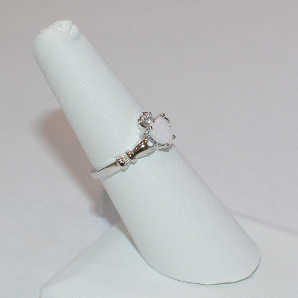 .925 Sterling Silver White Opal Claddagh Ring - Picture 4 of 6